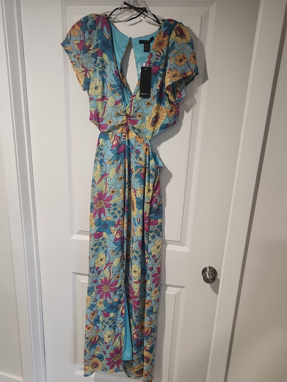 Forever 21 Aqua Floral Tie-Front Maxi Dress